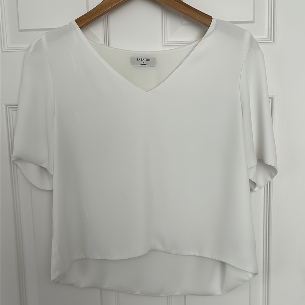 Babaton / Aritzia “Murphy” White V-Neck Blouse